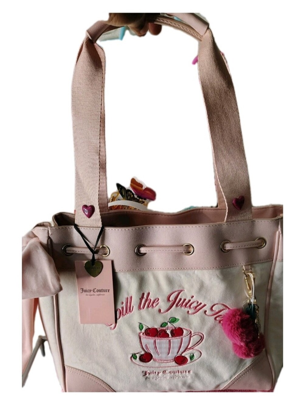 Juicy Couture Pink & Cream Canvas Tote with Charm